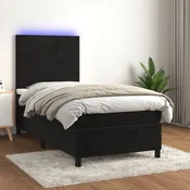 Krevet box spring s madracem LED crni 90x200 cm baršun