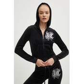 Velur pulover Juicy Couture RENAISSANCE ROBYN HOODIE črna barva, s kapuco, JCGAS224001