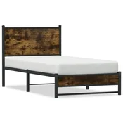 shumee vidaXL Kovinski posteljni okvir brez vzmetnice dimljen hrast 80x200 cm