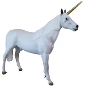 Casa Padrino luxury decorative sculpture unicorn horse white/gold 200 x H. 240 cm - Huge garden sculpture - Life size sculpture - XXL decorative sculpture - XXL decorative animal figure