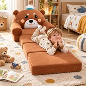 Decija rasklopiva plišana foteljica 2u1 Sweet Bear braon - 4 sloja ( KLK2694-SBB )