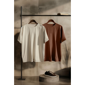 Trendyol Brown-Stone Oversize 2-Pack Basic 100% Cotton T-Shirt