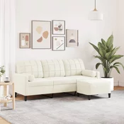 Trosjed s tabureom krem 180 cm baršunasti