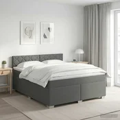 vidaXL Postelja boxspring z vzmetnico Temno siva 140 x 200 cm Blago