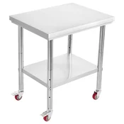 VEVOR Delovna miza 76x60x85 cm iz nerjavečega jekla nastavljiva s kolesi