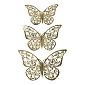 Northix 12 kosov 3D metuljev v kovini, stenska dekoracija - zlati lističi