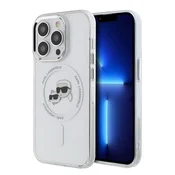 Ovitek Karl Lagerfeld IML MagSafe za iPhone 14 Pro - white metal karl and choupette heads