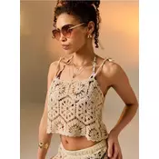 Sinsay - Cipkasti crop top - BEŽ