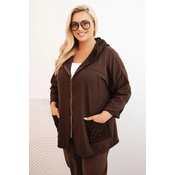 Kesi Włoski Womens Plus Size oversized cotton sweatshirt long sleeve brown