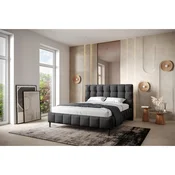 MID.YOU OBLAZINJENA POSTELJA 140 cm x 200 cm , les, tekstil, leseni material antracit