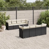 9-dijelni set vrtnih sofa s jastucima crni od poliratana Crna 234 x 62 x 69 cm