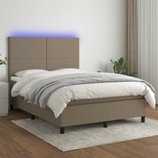 Greatstore Box spring postelja z vzmetnico LED taupe 140x190 cm blago