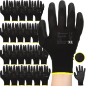 Delovne rokavice Tech črne+črne iz poliuretana - XL - 120 parov
