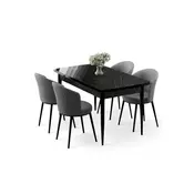HANAH HOME Rasklopivi trpezarijski sto i stolice (5 delova) Asfel Black Marble Grey