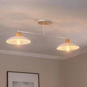 EMIBIG LIGHTING Stropna svetilka Kobe, dvokrak, jeklo, les, bela - Dnevna soba/jedilnica - bel, svetlo les - Kovina