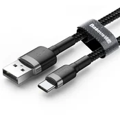 BASEUS CAFULE podatkovni kabel (USB - Type-C, 2A, PD brzo punjenje 3.0, 200 cm, pertla) CRNA/SIVA CATKLF-CG1