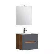 Kopalniško pohištvo Trent 60 cm keramični umivalnik (2 predala) z ogledalom 60x80 cm sončni zahod hrast-antracitno siva