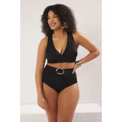 Trendyol Curve Black High Waist with Accessory Detail on Waist Plus Size Bikini Bottoms