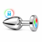 Easytoys Anal ANALNI ČEP Easytoys Led Light Silver (M) - srednji, kovinski, led luč, debelina 3,3 cm