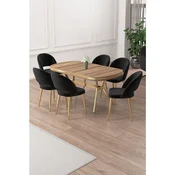 Hanah Home trpezarijski set Jita, sto i 6 stolica, ploca u dekoru Hazar, zlatne noge, crna tkanina Babyface