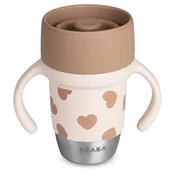 Otroški lonček Stainless Steel Learning Cup Click & Drink BIGLove Beaba za samostojno pitje iz nerjavečega jekla, rjav od 12. meseca