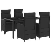vidaXL Zunanja jedilnica 5 pcs Črna 150 x 90 x 75 cm poli ratan