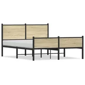 Vidaxl Kovinski posteljni okvir brez vzmetnice sonoma hrast 140x200 cm