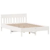 Vidaxl Posteljni okvir brez vzmetnice bel 140x190 cm trdna borovina