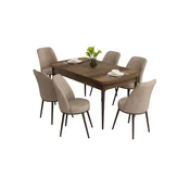 Hanah Home trpezarijski set Nix, sto na razvlacenje i 6 stolica, ploca u dekoru drveta Baroque, kapucino tkanina Babyface
