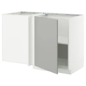 METOD Ugaoni podni ormaric s policom, bela/Havstorp svetlosiva, 128x68 cm