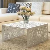 Klubska mizica srebrna geometričen odprt dizajn aluminij