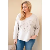 Ženska bluza plus size z V-izrezom bež barve