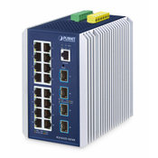 Planet IGS-6325-16T4X IP30 Industrial L3 16-Port 10/100/1000T + 4-Port 10G SFP+ Managed Ethernet Switch (-40 to 75 C, dual redundant power input on 9~48VDC terminal block, DIDO, ERPS Ring, 1588 PTP TC
