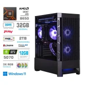 MEGA Računalnik MT S8 R5-9600X/RTX5070/32GB-DDR5/2TB-4.0/750W/Brez OS/črna RGB + Estetski napajalni kabli [Vijolična/ Črna]