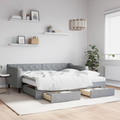Greatstore Izvlečna dnevna postelja s predali svetlo siva 90x190 cm blago