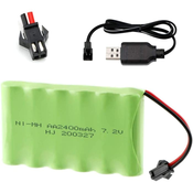 7.2V 2400mAh Ni-MH AA Rechargeable Battery Pack with sm-2P 2Pin Plug and USB Charger Cable for RC Truck Vehicles