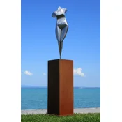 Casa Padrino XXL garden decoration metal sculpture woman on column silver/rust H. 205 cm