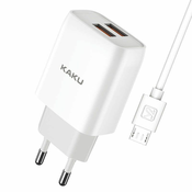 Kaku Charger polnilnik 2x USB 15W 2.4A + USB-C kabel 1m, bela