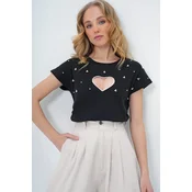 Trend Alacati Stili Ženska bluza kratkih rukava Alc-X13591, Okrugli izrez, Crna