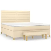 Vidaxl Box spring postelja z vzmetnico krem 160x200 cm blago