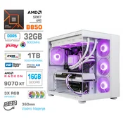 Računalnik MEGA MT S5 R7-7700X/RX9070 XT/32GB-DDR5/1TB/750W/Brez OS/bela RGB + Estetski napajalni kabli [Vijolična/Bela]