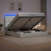 vidaXL Otomanska postelja z vzmetnico in LED Svetlo siva 200 x 200 cm