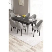 Hanah Home Set Trpezarijski sto i 6 stolica Roz, Sivo-crni