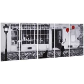 HOMCOM Tisk na platno z deklico, 80x40cm, 5 kosov za dom in pisarno, platno iz borovega lesa in vodne barve, črna bela rdeča