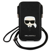 Torbica Karl Lagerfeld Pouch Pu Saffiano Karl Head Large za telefone do 6,7 crna ( KLHCP12LOPHKHK)