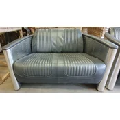 Casa Padrino luxury Art Deco leather sofa gray/silver 172 x 70 x H. 82 cm - Aluminum living room sofa with genuine leather - Aluminum Airplane Aviator Sofa Furniture
