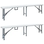 Vidaxl Zložljiva vrtna klop 2 kosa 180 cm HDPE bele barve