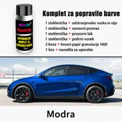 Komplet za popravilo prask in poškodb barve Tesla – osnovni premaz, prozorni lak in vosek 4 v 1 – Barva vozila: Modra