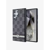 DKNY DKNY Usnjeno ohišje s karirastim enobarvnim vzorcem in potiskanimi črtami - Ohišje za Samsung Galaxy S24 Ultra (črno)