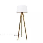 Rustikalna talna svetilka s trojno nogo vintage les z belim lanenim odtenkom 45 cm - Tripod Classic